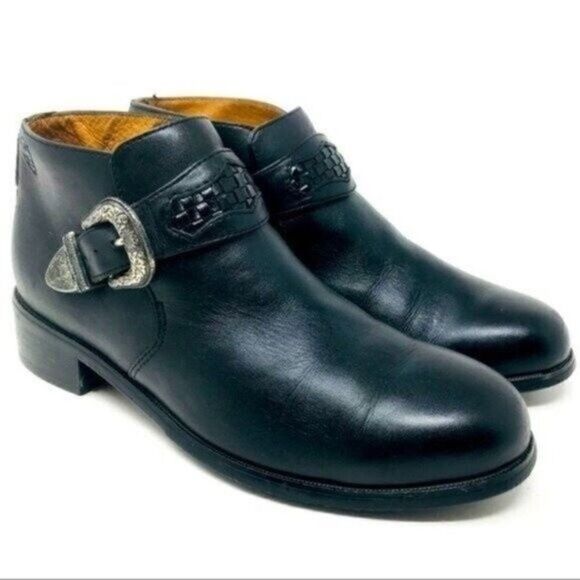 Ariat Black leather ankle boots US 6.5B BoxP buckle weaved leather western - Picture 1 of 6